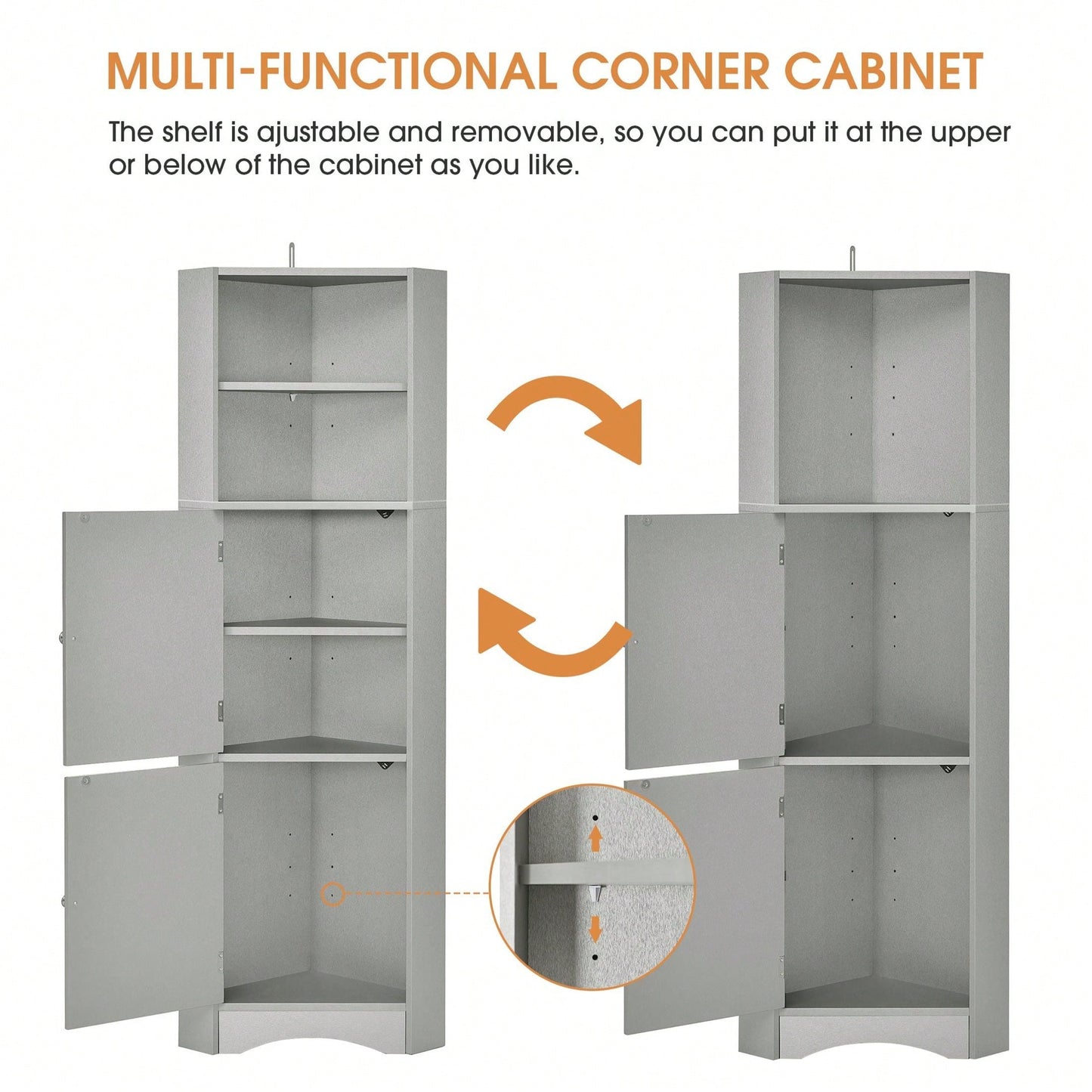 Tall Bathroom Corner Cabinet, Freestanding Storage Cabinet With Doors And Adjustable Shelves