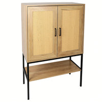 31.5 Inch Wide 2 Rattan Doors Free Standing Sideboard Storage Cabinet With One Open Bottom Shelf For Kitchen Dinning Room Living Room