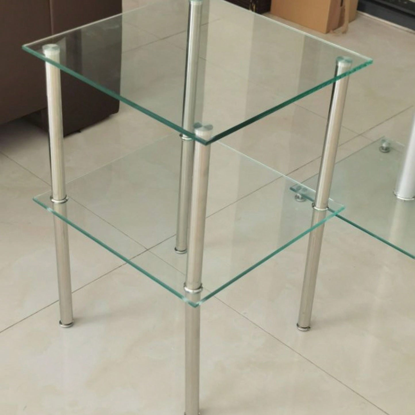 2-Piece Clear Glass Side&End Table Two Layer End Table With Shelf