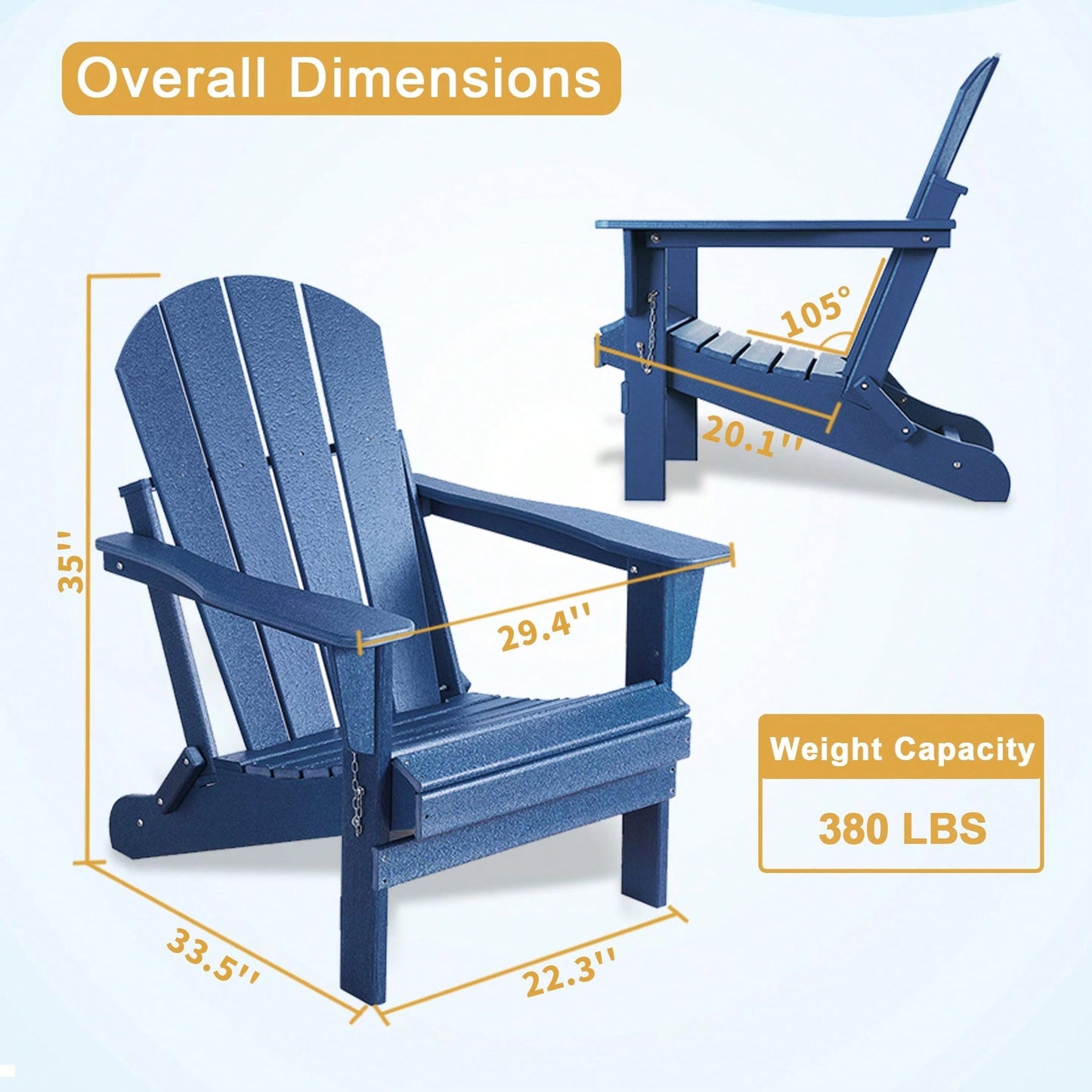 Folding Adirondack Chair Poly Lumber Weather Resistant Outdoor Patio Furniture for Garden Deck and Lawn Easy Maintenance Classic Design