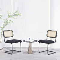 2 Pcs Teddy Velvet Dining Chair With High-Density Sponge, Rattan Chair For Dining Room, Living Room, Bedroom