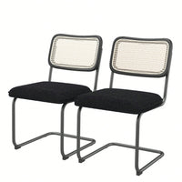 2 Pcs Teddy Velvet Dining Chair With High-Density Sponge, Rattan Chair For Dining Room, Living Room, Bedroom