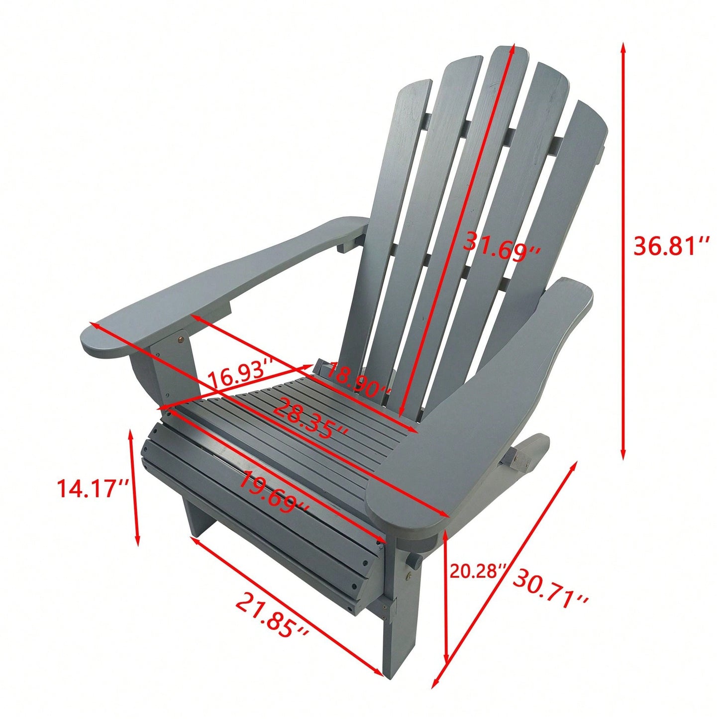 Outdoor Or Indoor Wood Adirondack Chair, Foldable, Grey