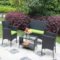 Black Rattan Patio Furniture Set Outdoor Patio Cushioned Seat Wicker Sofa