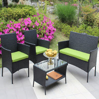 Black Rattan Patio Furniture Set Outdoor Patio Cushioned Seat Wicker Sofa