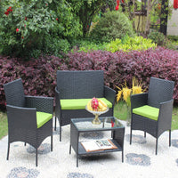 Black Rattan Patio Furniture Set Outdoor Patio Cushioned Seat Wicker Sofa