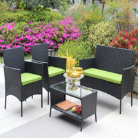 Black Rattan Patio Furniture Set Outdoor Patio Cushioned Seat Wicker Sofa