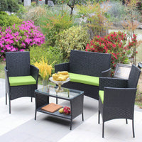 Black Rattan Patio Furniture Set Outdoor Patio Cushioned Seat Wicker Sofa