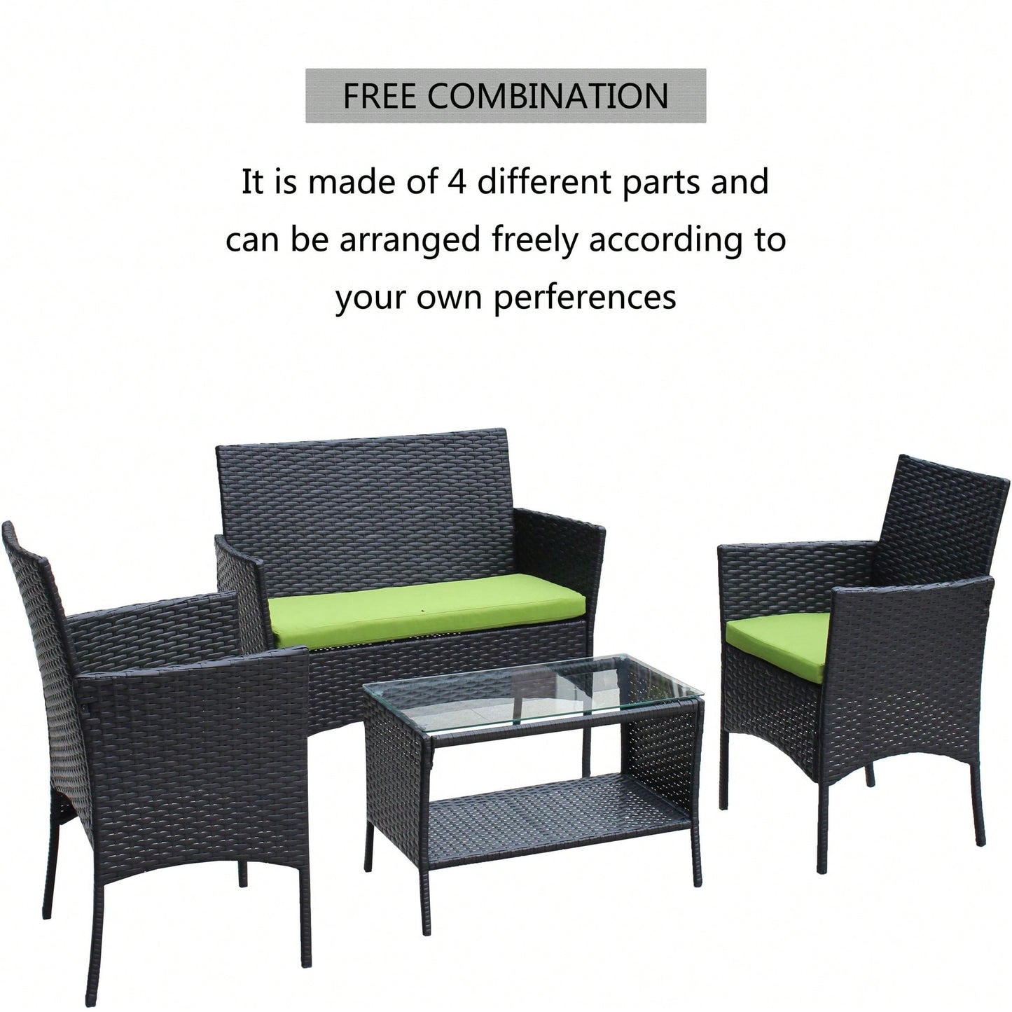 Black Rattan Patio Furniture Set Outdoor Patio Cushioned Seat Wicker Sofa