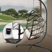 Stylish Swing Egg Chair with Stand Indoor Outdoor Wicker Rattan Patio Basket Hanging Chair with Cushion and Pillow