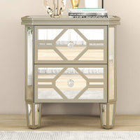 2-Drawer Side Table With Golden Lines For Living Room, Hallway, Entryway