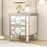 2-Drawer Side Table With Golden Lines For Living Room, Hallway, Entryway