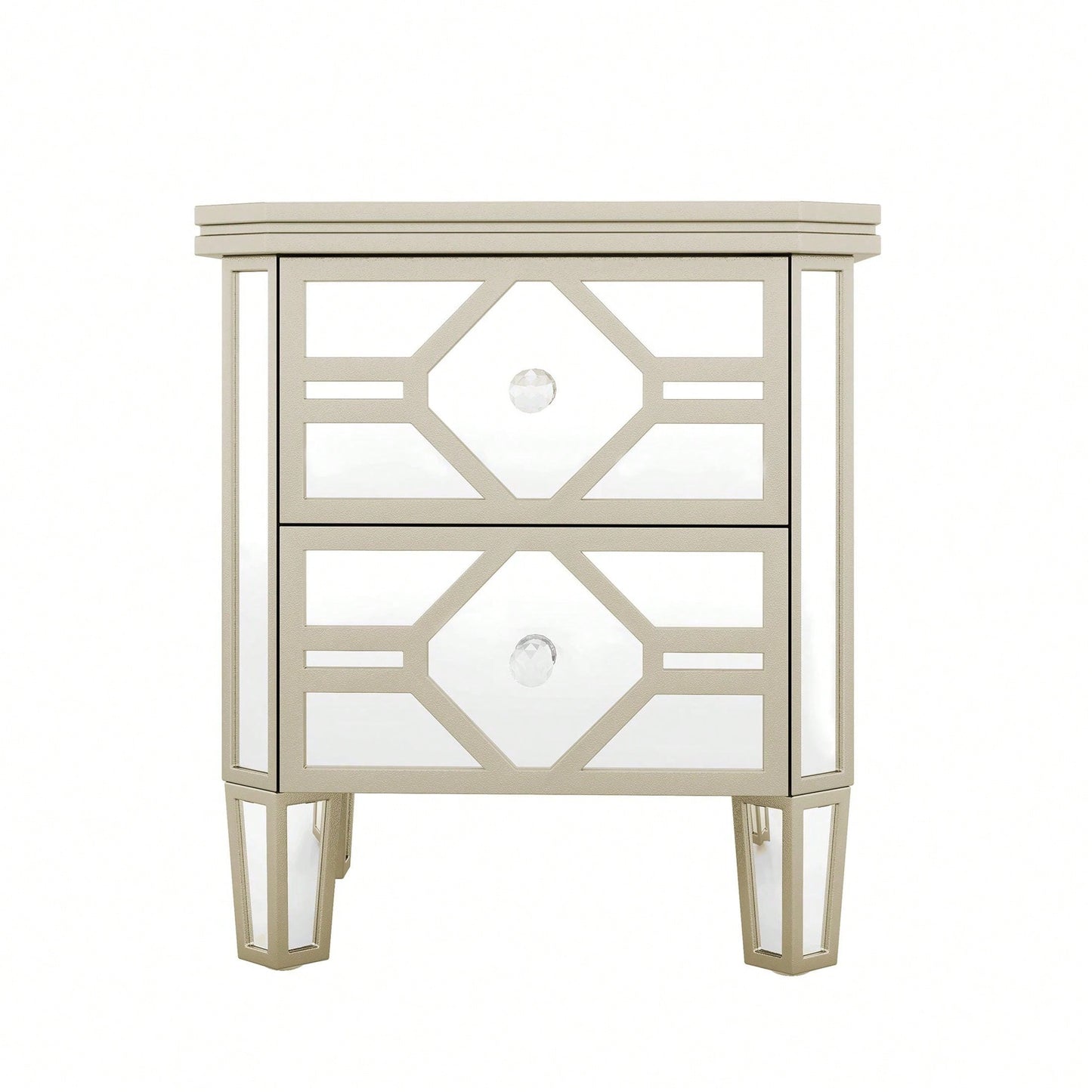 2-Drawer Side Table With Golden Lines For Living Room, Hallway, Entryway