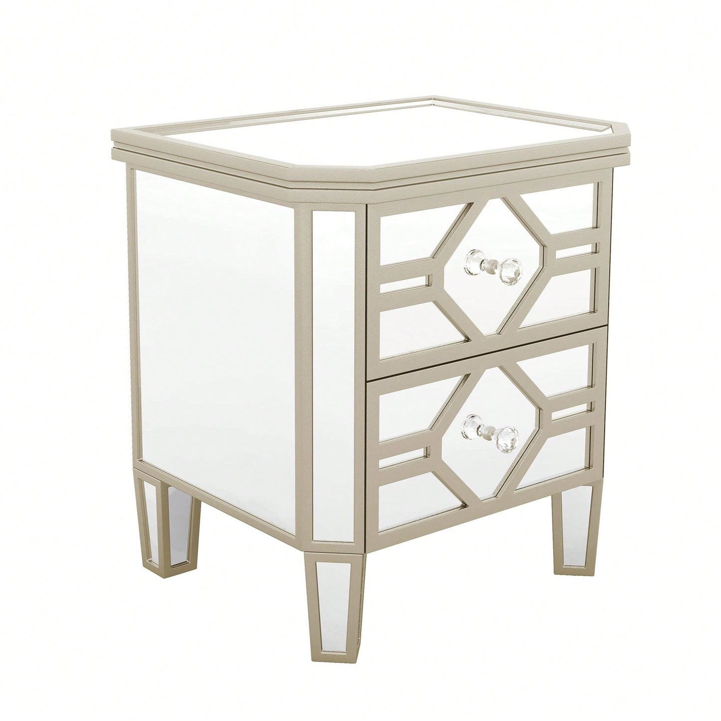 2-Drawer Side Table With Golden Lines For Living Room, Hallway, Entryway