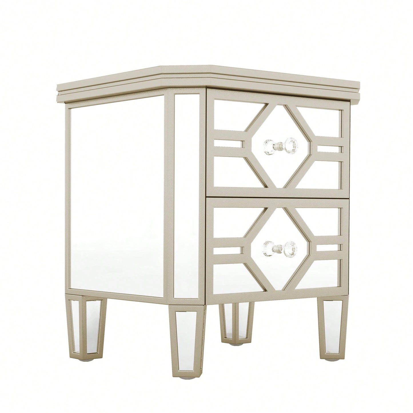 2-Drawer Side Table With Golden Lines For Living Room, Hallway, Entryway