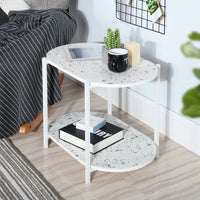 2-Tiers Oval Nightstand, Modern Marble Small Table Coffee Tea Sofa Table For Living Room Indoor Balcony