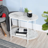 2-Tiers Oval Nightstand, Modern Marble Small Table Coffee Tea Sofa Table For Living Room Indoor Balcony