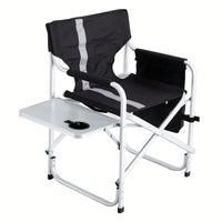 Oversized Lightweight Padded Folding Chair with Side Table and Storage Pockets for Camping Picnics and Fishing