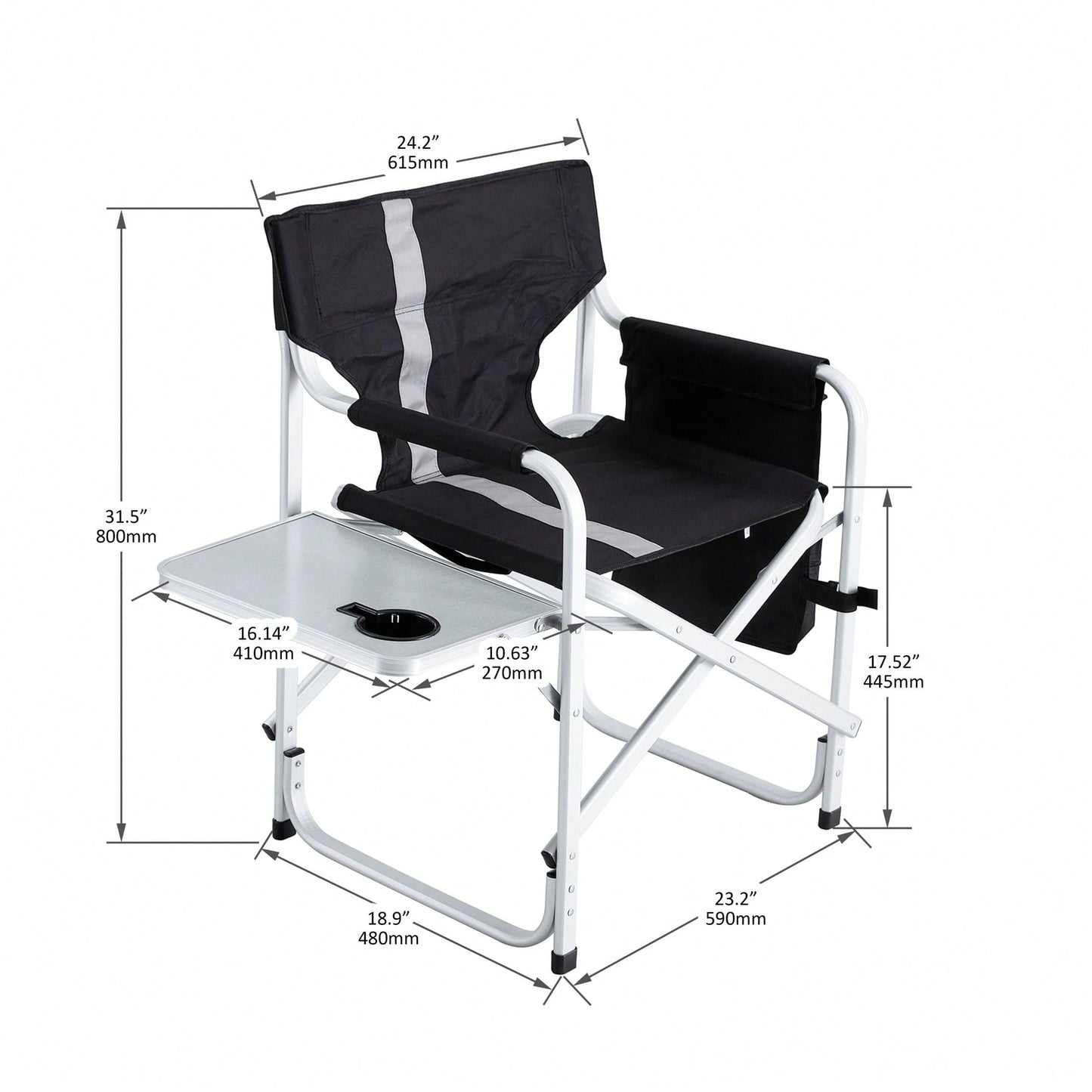 Oversized Lightweight Padded Folding Chair with Side Table and Storage Pockets for Camping Picnics and Fishing