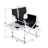 Oversized Lightweight Padded Folding Chair with Side Table and Storage Pockets for Camping Picnics and Fishing