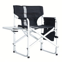 Oversized Lightweight Padded Folding Chair with Side Table and Storage Pockets for Camping Picnics and Fishing