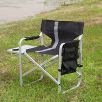 Oversized Lightweight Padded Folding Chair with Side Table and Storage Pockets for Camping Picnics and Fishing