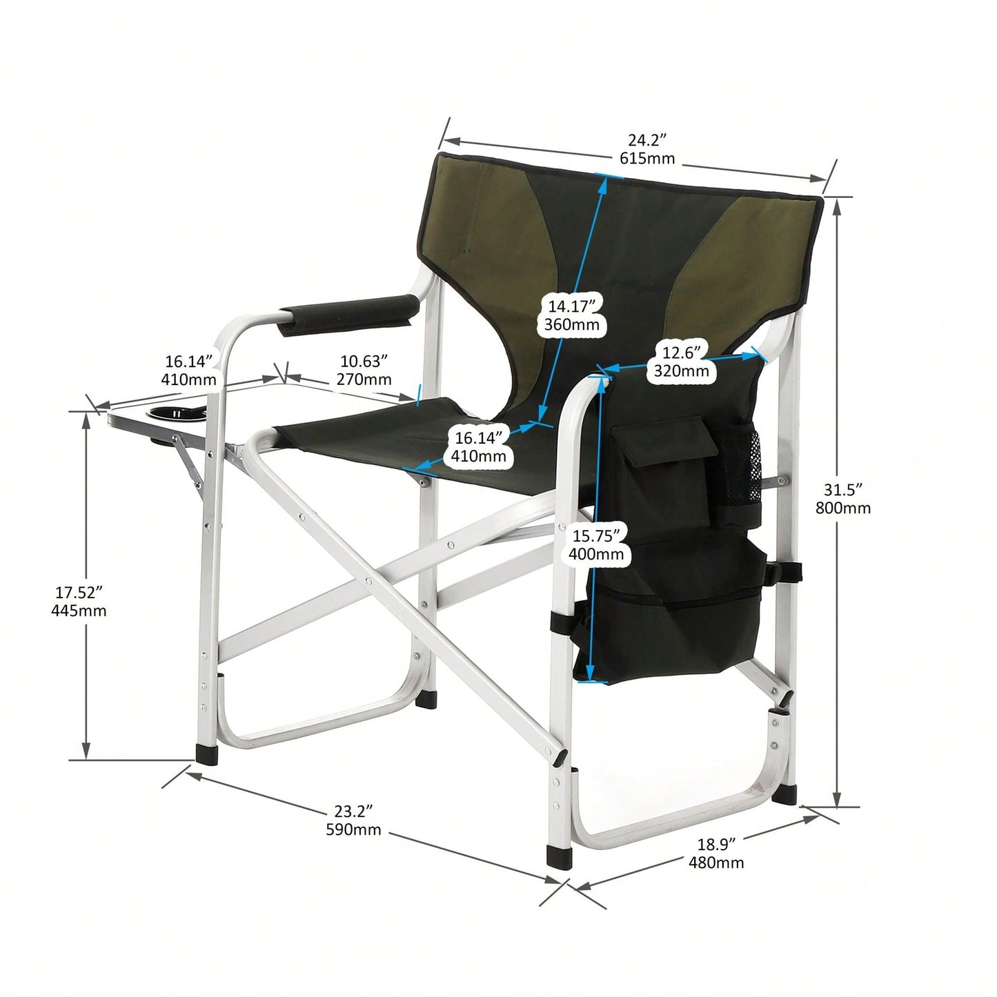 Oversized Lightweight Padded Folding Chair with Side Table and Storage Pockets for Camping Picnics and Fishing