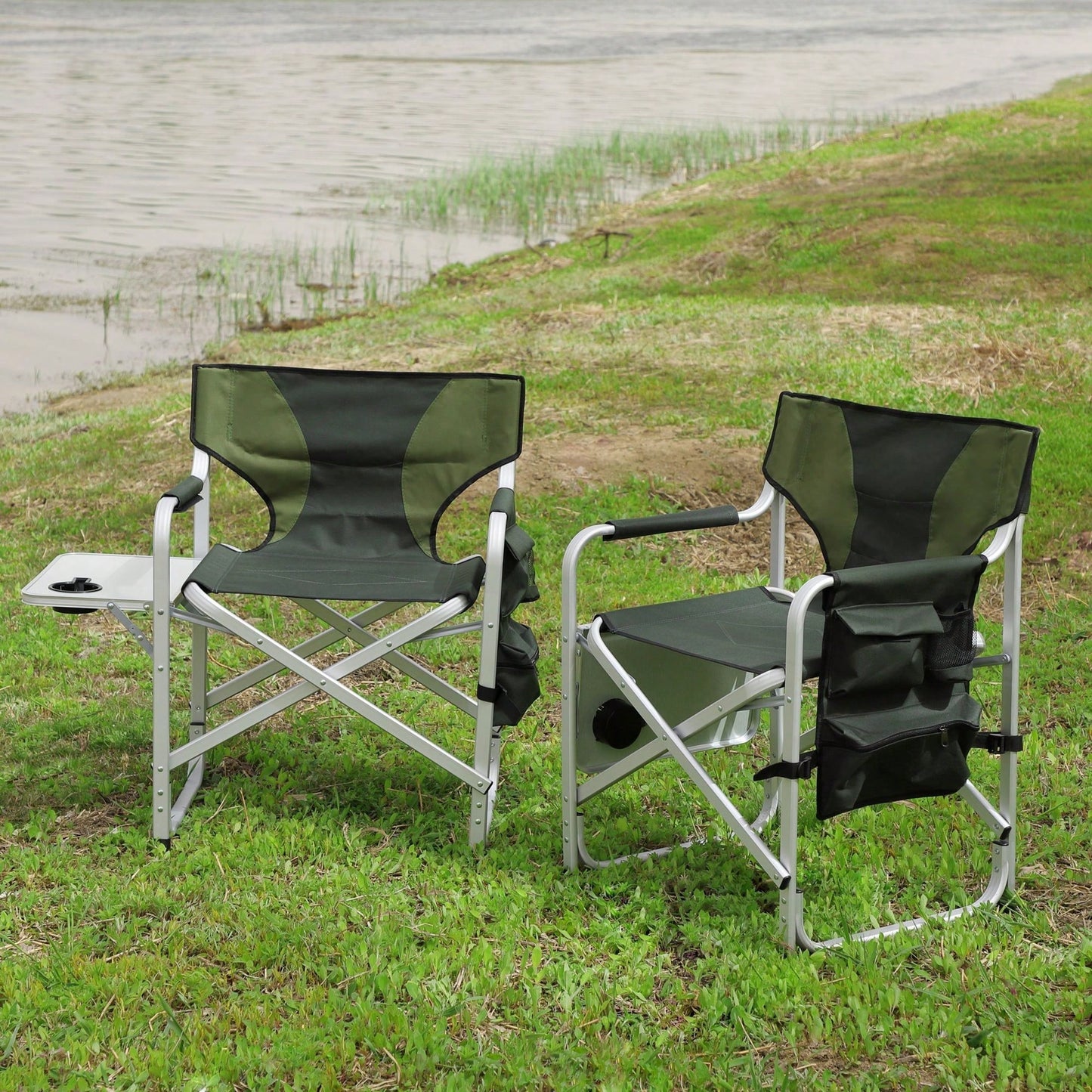 Lightweight Oversized Padded Folding Chair with Side Table and Storage Pockets for Camping Picnics Fishing Indoor Outdoor Use