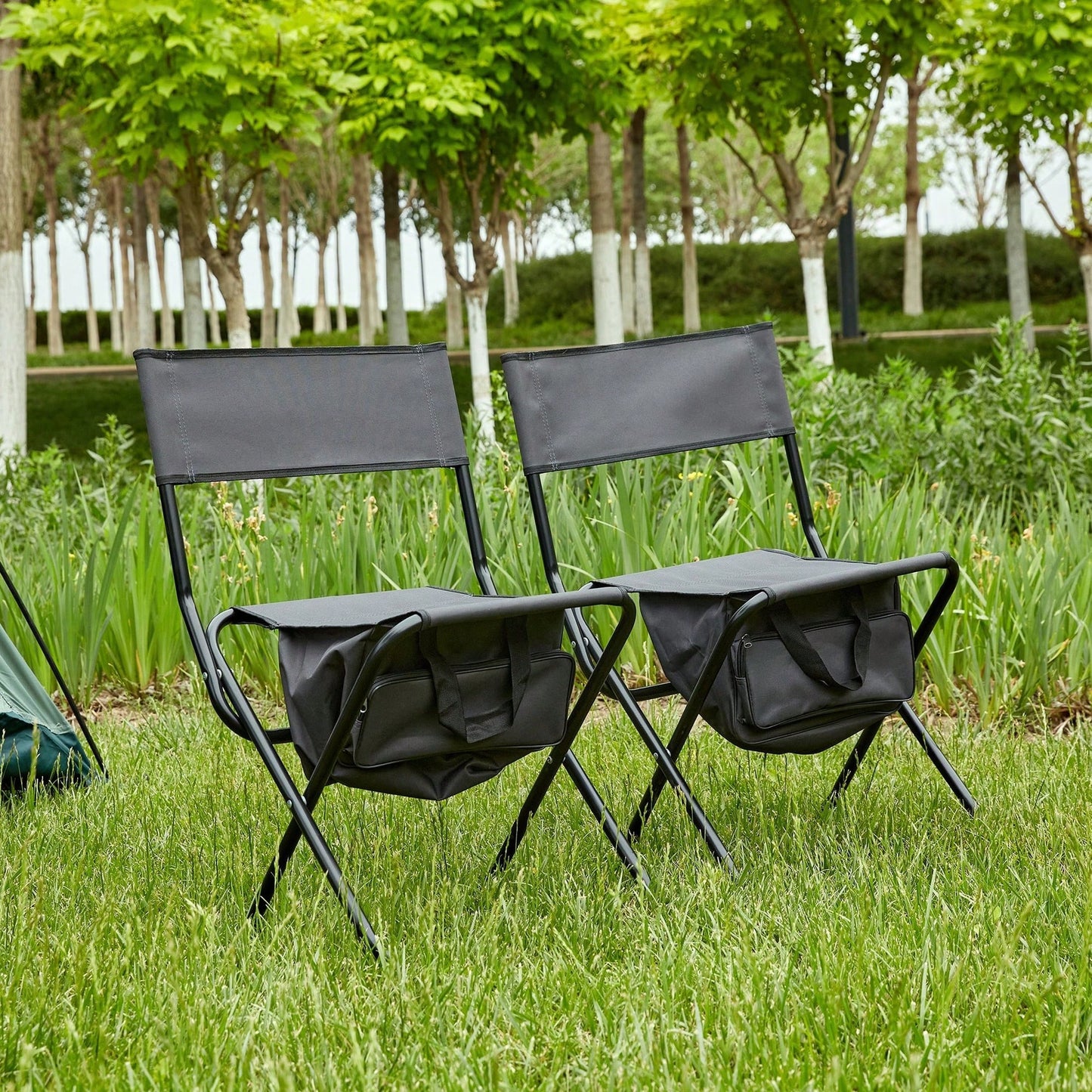 2-Piece Folding Outdoor Chair With Storage Bag, Portable Chair For Indoor, Outdoor Camping, Picnics And Fishing