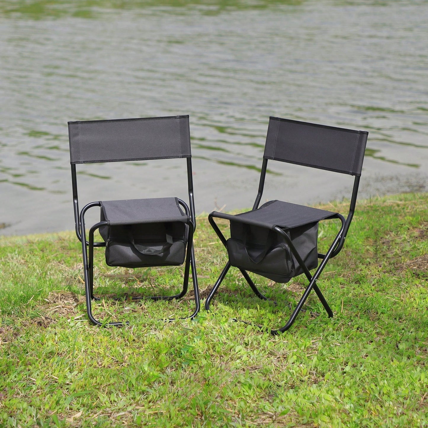 2-Piece Folding Outdoor Chair With Storage Bag, Portable Chair For Indoor, Outdoor Camping, Picnics And Fishing