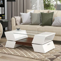 Modern Geometric 6mm Glass Coffee Table with Open Shelves and Cabinets for Stylish Living Room Storage