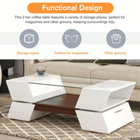 Modern Geometric 6mm Glass Coffee Table with Open Shelves and Cabinets for Stylish Living Room Storage