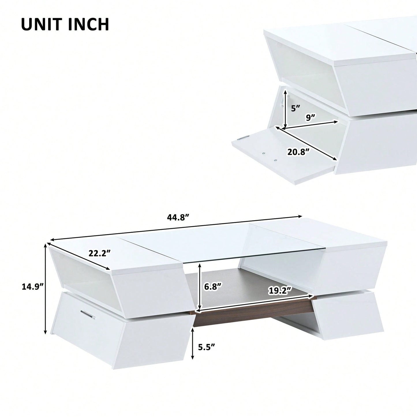 Modern Geometric 6mm Glass Coffee Table with Open Shelves and Cabinets for Stylish Living Room Storage