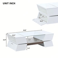 Modern Geometric 6mm Glass Coffee Table with Open Shelves and Cabinets for Stylish Living Room Storage