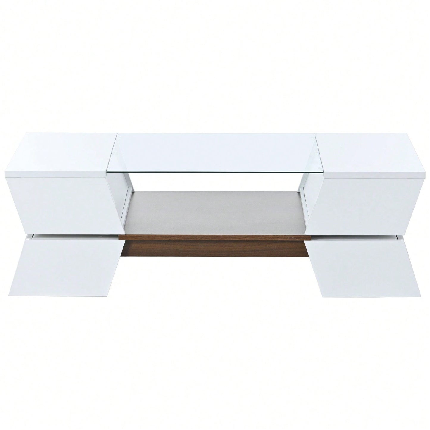 Modern Geometric 6mm Glass Coffee Table with Open Shelves and Cabinets for Stylish Living Room Storage
