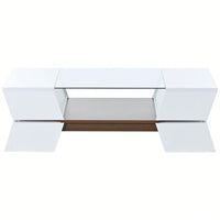 Modern Geometric 6mm Glass Coffee Table with Open Shelves and Cabinets for Stylish Living Room Storage