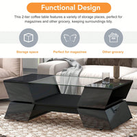 Modern Geometric 6mm Glass Coffee Table with Open Shelves and Cabinets for Stylish Living Room Storage
