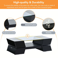 Modern Geometric 6mm Glass Coffee Table with Open Shelves and Cabinets for Stylish Living Room Storage