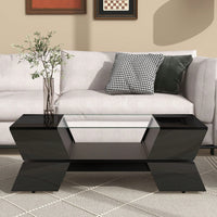 Modern Geometric 6mm Glass Coffee Table with Open Shelves and Cabinets for Stylish Living Room Storage