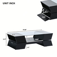 Modern Geometric 6mm Glass Coffee Table with Open Shelves and Cabinets for Stylish Living Room Storage