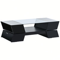 Modern Geometric 6mm Glass Coffee Table with Open Shelves and Cabinets for Stylish Living Room Storage