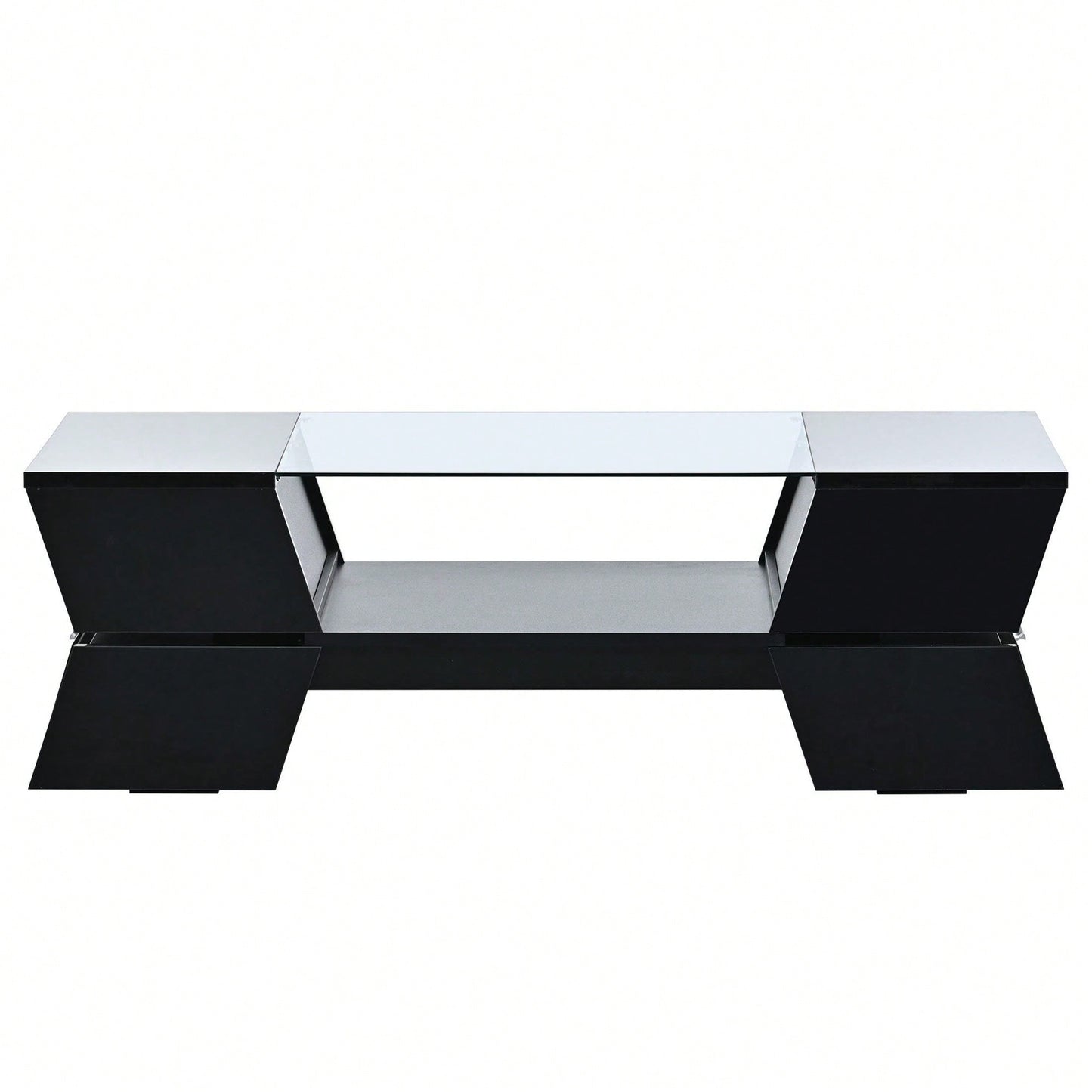 Modern Geometric 6mm Glass Coffee Table with Open Shelves and Cabinets for Stylish Living Room Storage