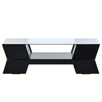 Modern Geometric 6mm Glass Coffee Table with Open Shelves and Cabinets for Stylish Living Room Storage