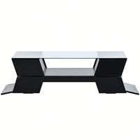 Modern Geometric 6mm Glass Coffee Table with Open Shelves and Cabinets for Stylish Living Room Storage