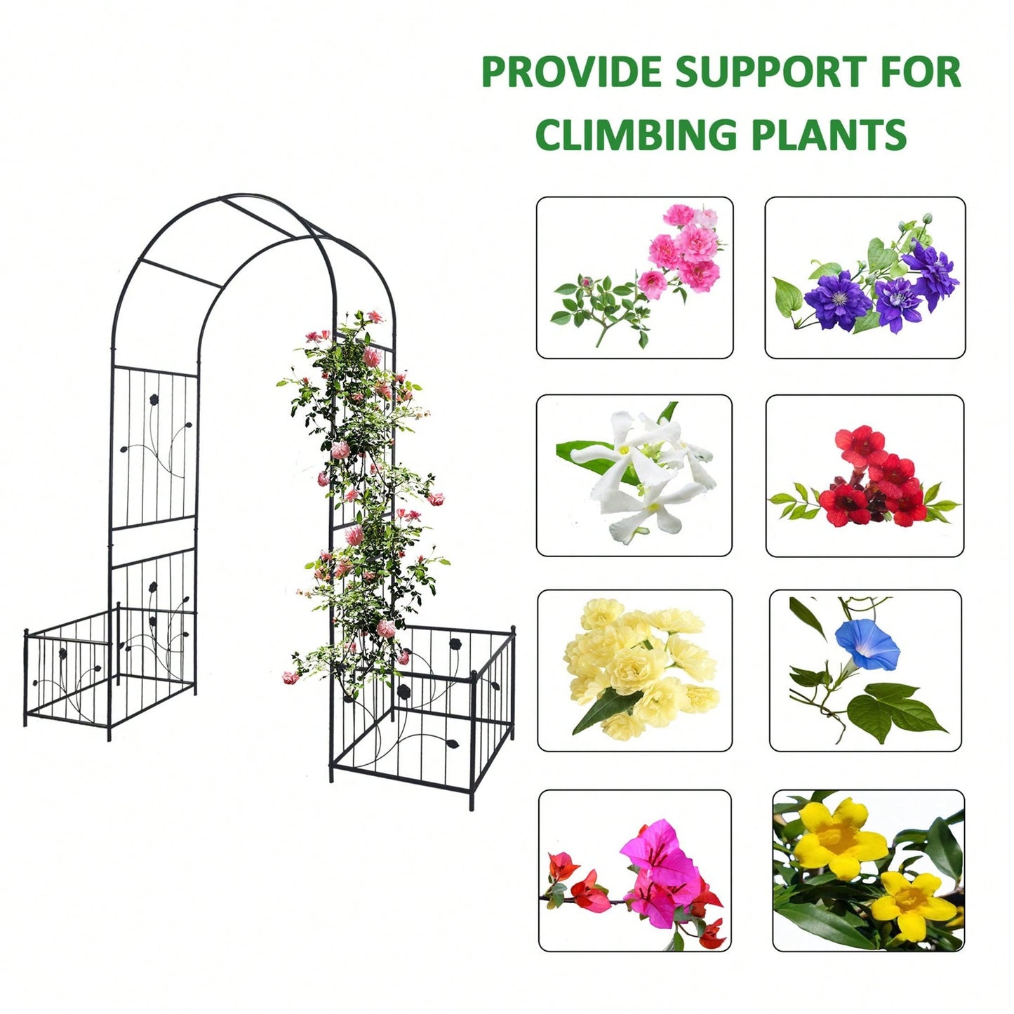 Metal Garden Arch With Two Plant Stands 79.5'' Wide X 86.6'' High Climbing Plants Support Rose Arch Outdoor