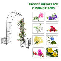 Metal Garden Arch With Two Plant Stands 79.5'' Wide X 86.6'' High Climbing Plants Support Rose Arch Outdoor