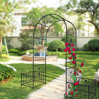 Metal Garden Arch With Two Plant Stands 79.5'' Wide X 86.6'' High Climbing Plants Support Rose Arch Outdoor