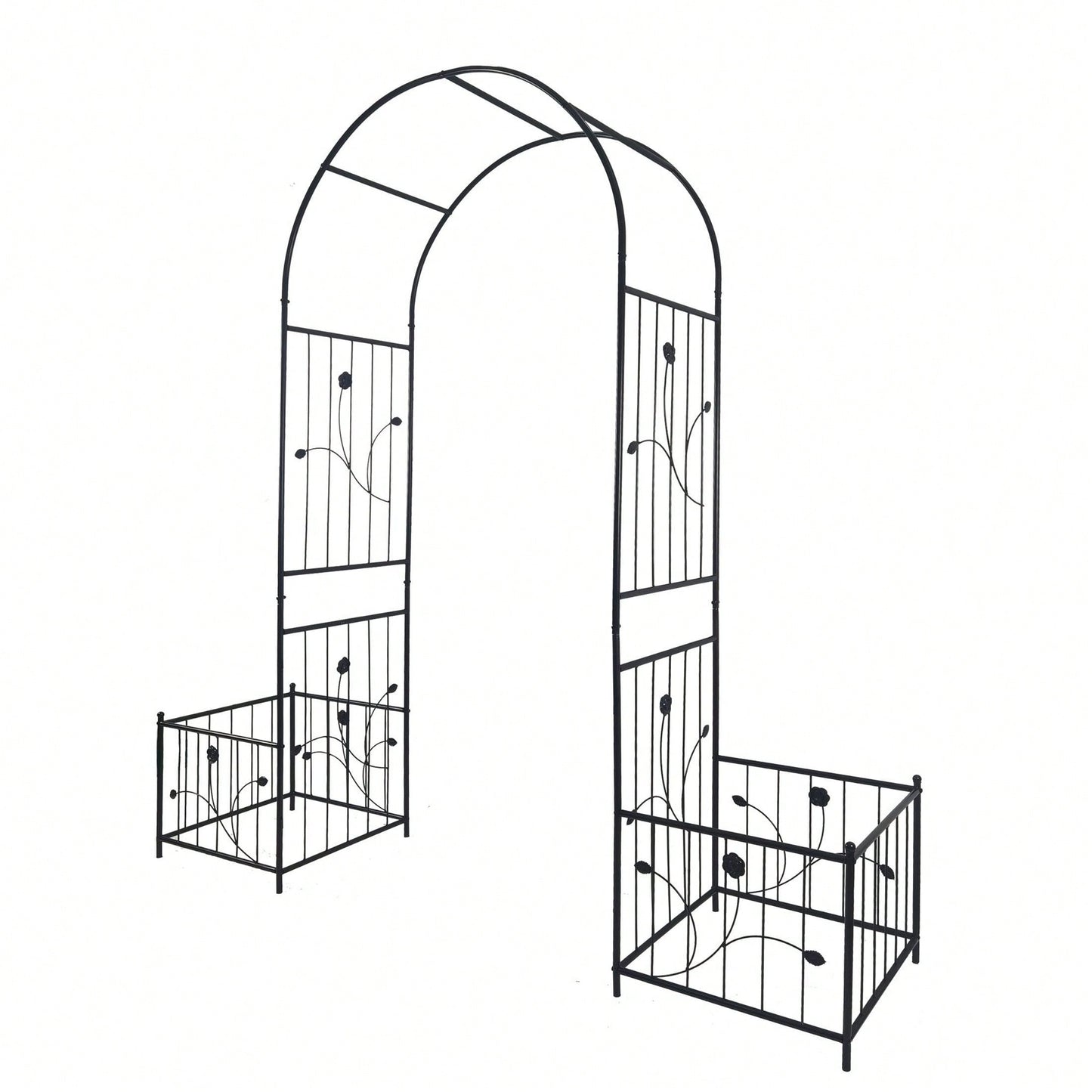 Metal Garden Arch With Two Plant Stands 79.5'' Wide X 86.6'' High Climbing Plants Support Rose Arch Outdoor