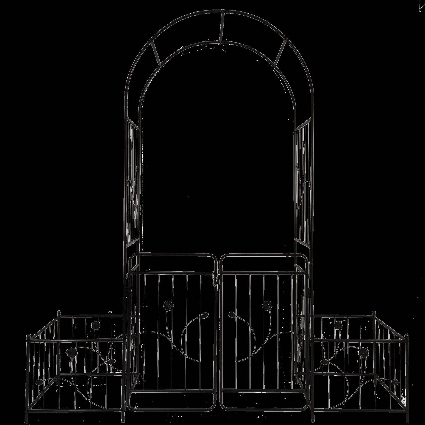 Metal Garden Arch With Gate 79.5'' Wide X 86.6'' High Climbing Plants Support Rose Arch Outdoor