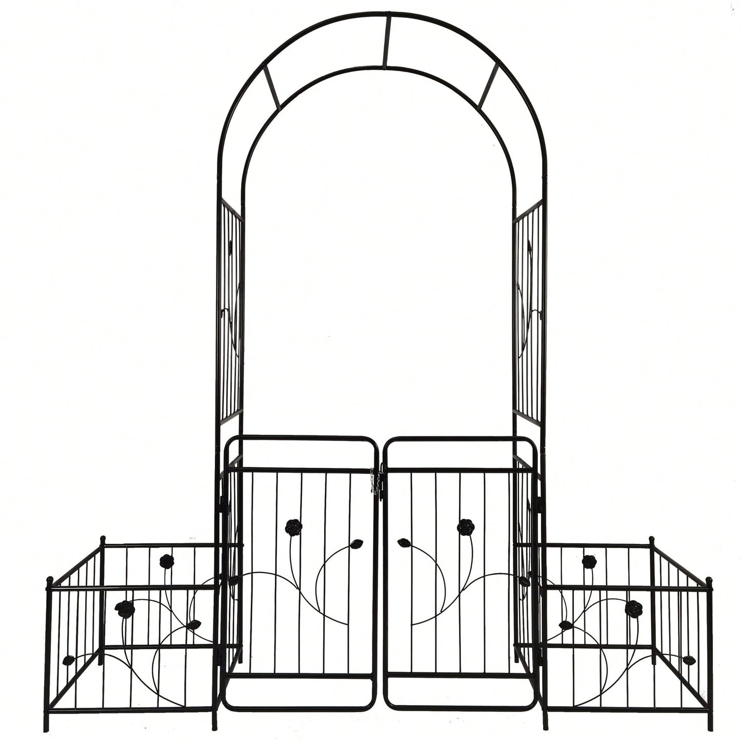 Metal Garden Arch With Gate 79.5'' Wide X 86.6'' High Climbing Plants Support Rose Arch Outdoor